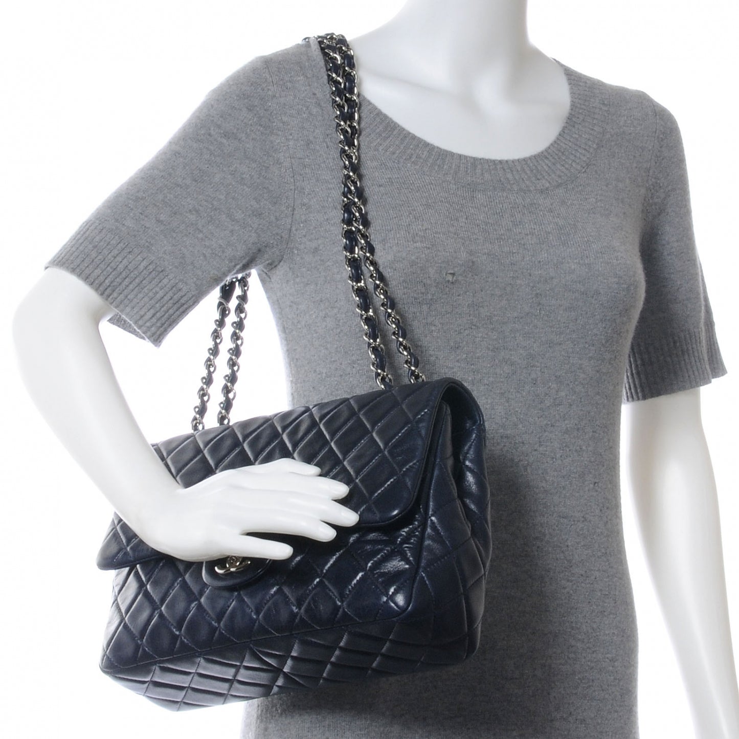 Lambskin Jumbo Single Flap Navy