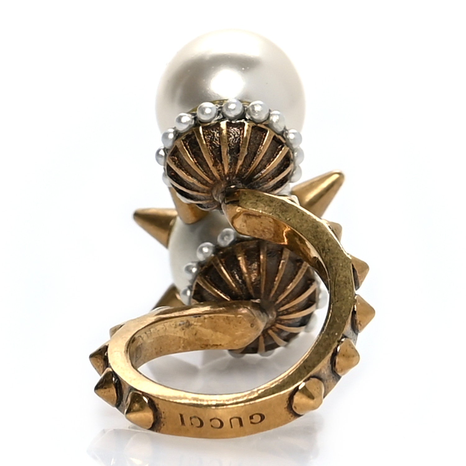 Gucci Metal Pearl Spike Studded Wrap Ring 7.75 Aged Gold 3 of 4