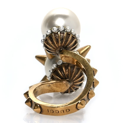 Gucci Metal Pearl Spike Studded Wrap Ring 7.75 Aged Gold 3 of 4