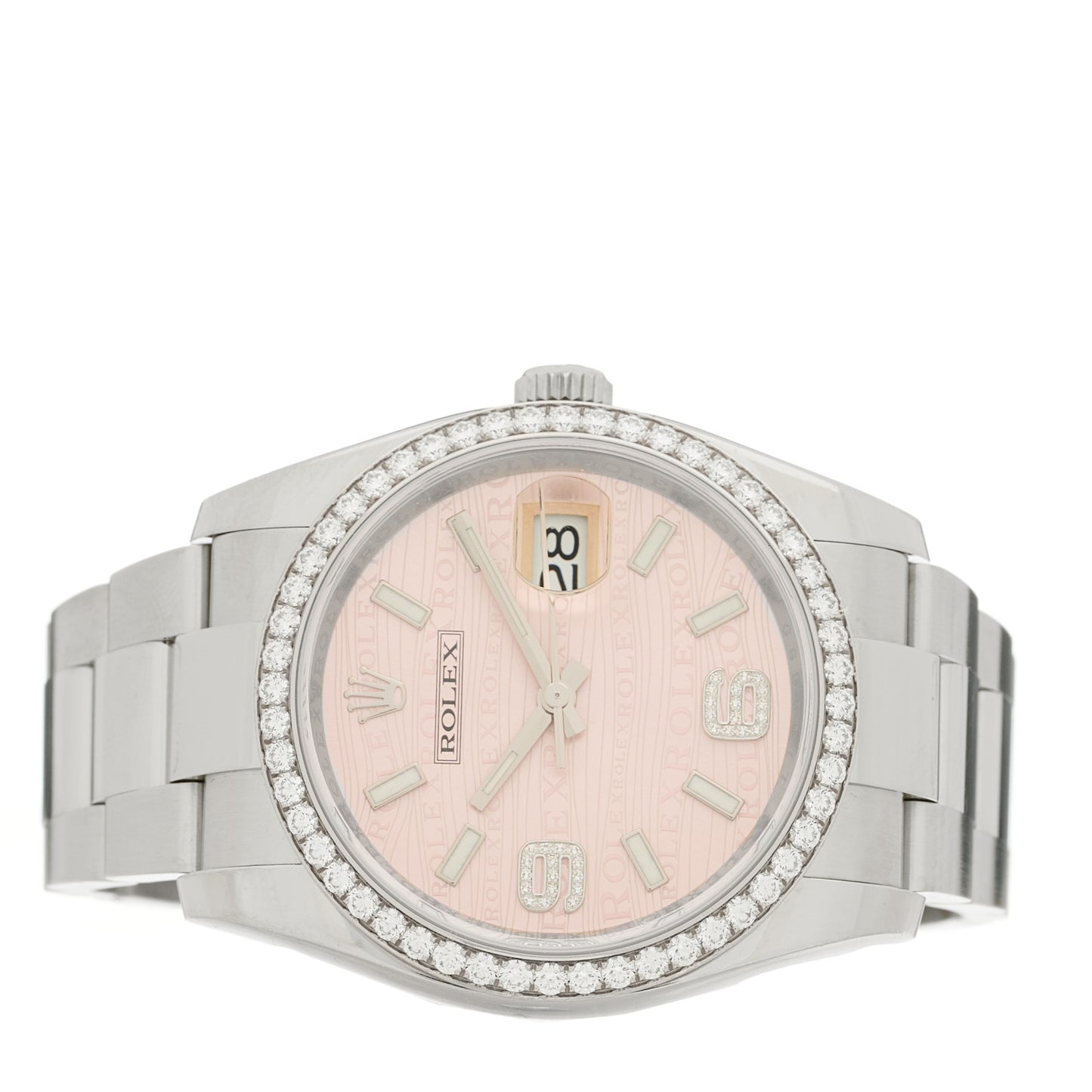 Stainless Steel Diamond Bezel 36mm Oyster Perpetual Datejust Watch Pink 116244