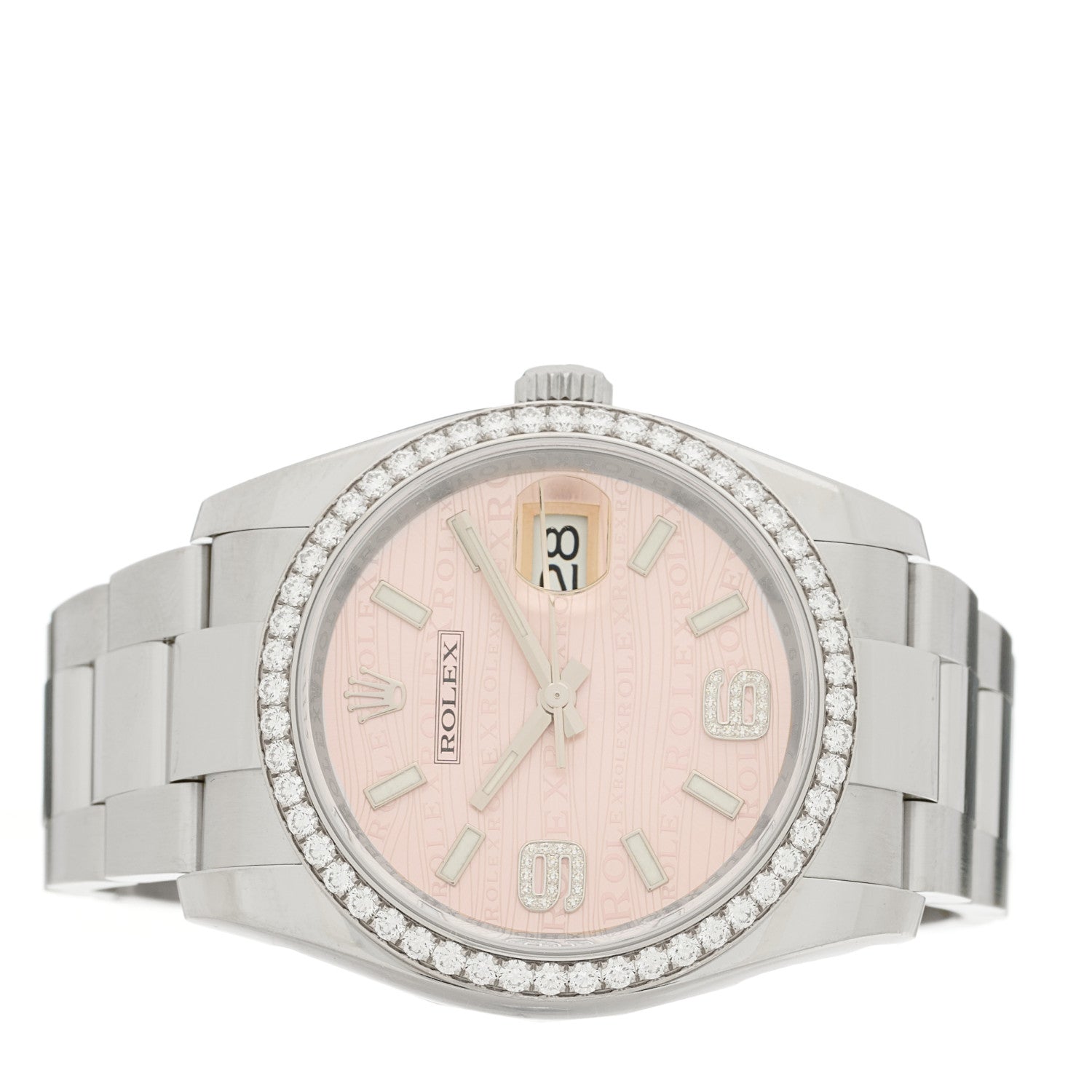 Rolex Stainless Steel Diamond Bezel 36mm Oyster Perpetual Datejust Watch Pink 116244 2 of 5
