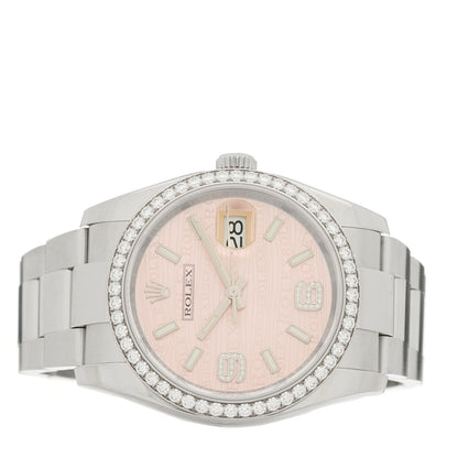 Rolex Stainless Steel Diamond Bezel 36mm Oyster Perpetual Datejust Watch Pink 116244 2 of 5
