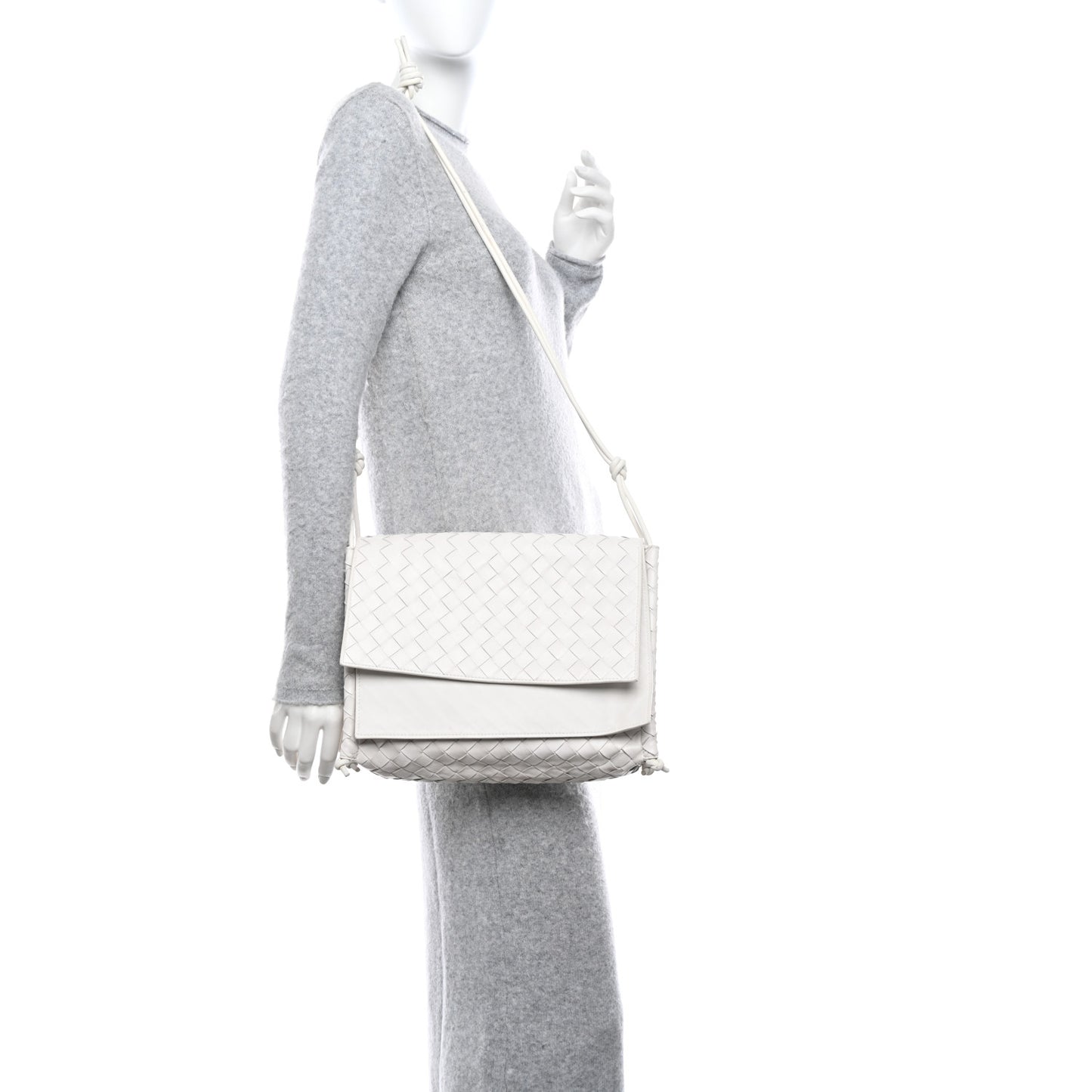 Nappa Intrecciato Medium Knot Flap Crossbody White