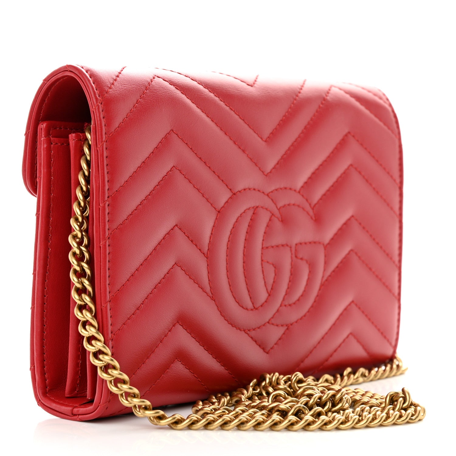 Gucci Calfskin Matelasse GG Marmont Chain Wallet Hibiscus Red 4 of 10