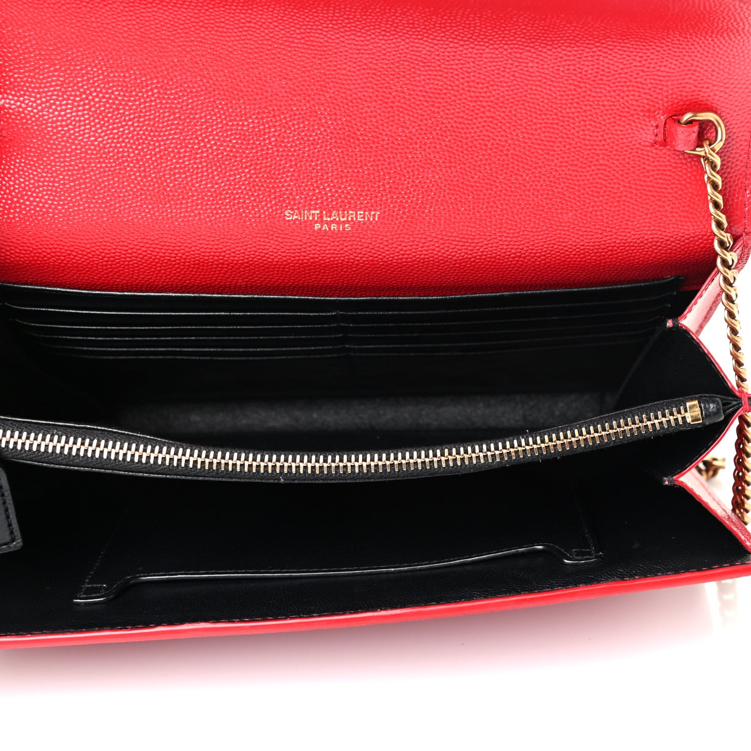 Saint Laurent Grain De Poudre Monogram Cassandra Chain Wallet Red 5 of 5