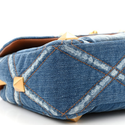 Valentino Garavani Denim Large Roman Stud Shoulder Bag Light Denim Selleria 8 of 9