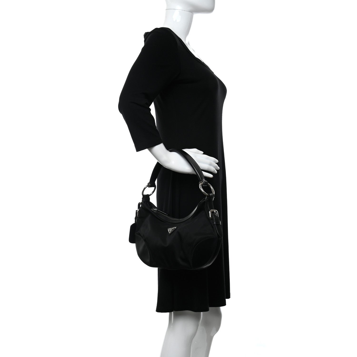 Prada Tessuto Nylon Calfskin Bag Black 2 of 9