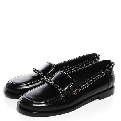 Chanel Leather Chain Loafers 36.5 Black 4 of 10
