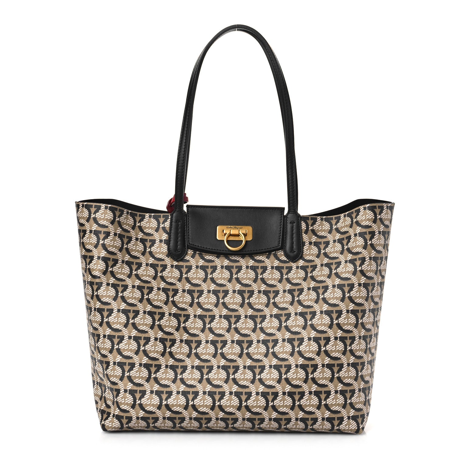 Salvatore Ferragamo Canvas Calfskin Gancini Bag Black 2 of 10