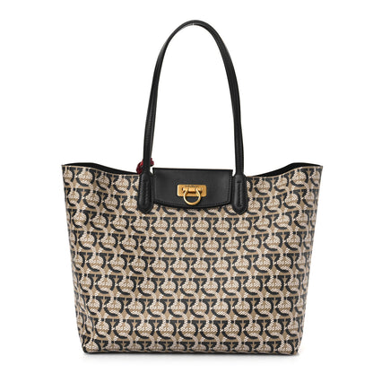 Salvatore Ferragamo Canvas Calfskin Gancini Bag Black 2 of 10