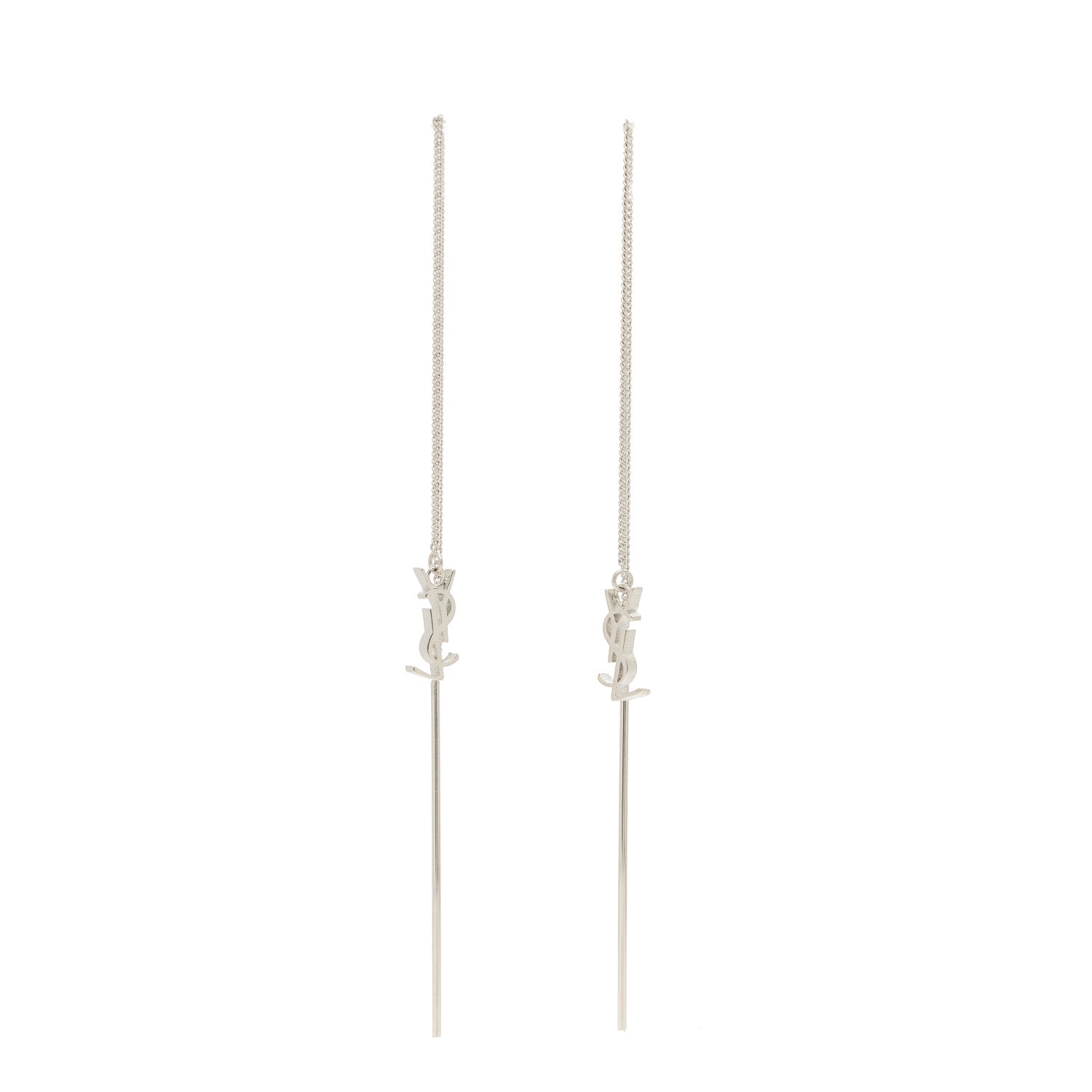 Saint Laurent Metal Monogram Pendant Threader Earrings Silver 1 of 3