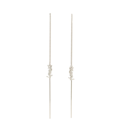 Saint Laurent Metal Monogram Pendant Threader Earrings Silver 1 of 3