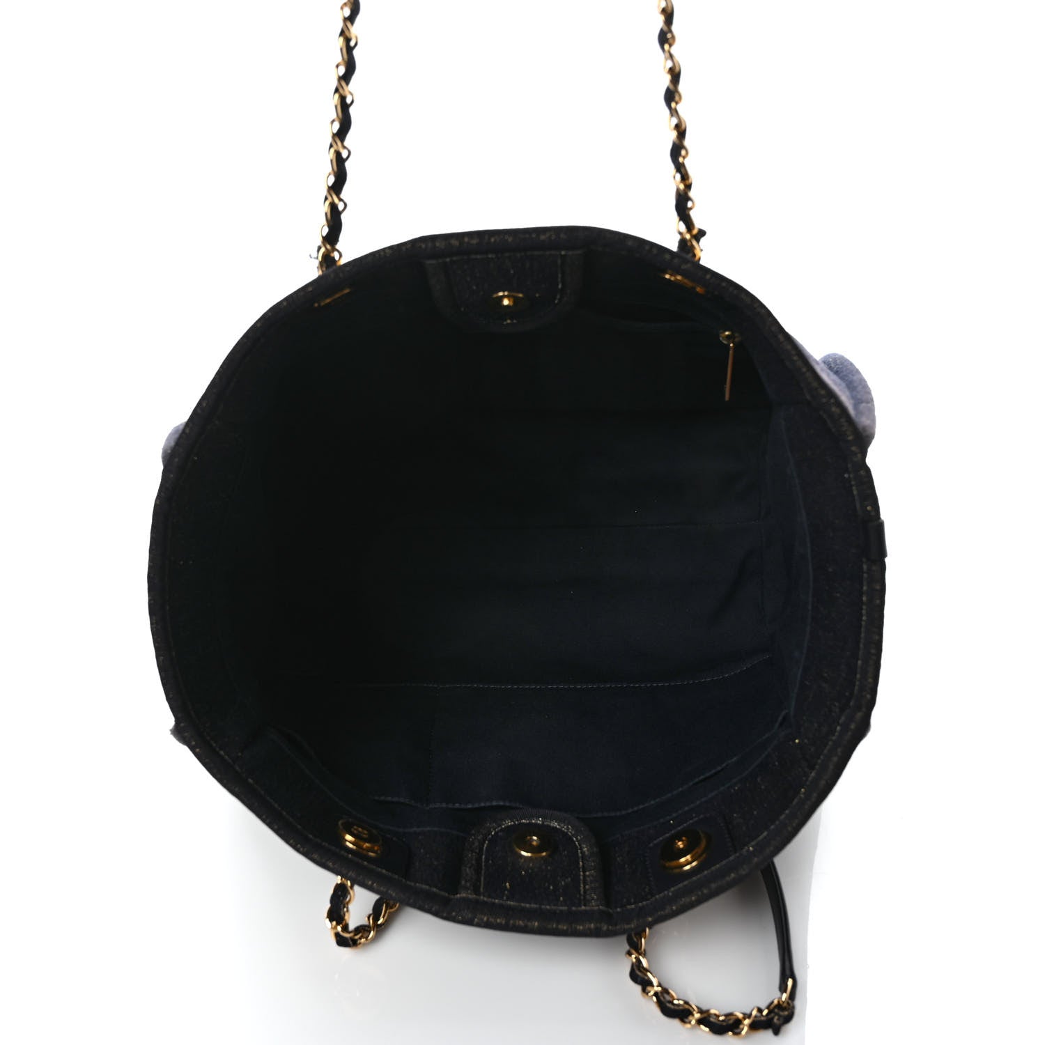 Chanel Lurex Canvas Small Deauville Tote Navy Blue Gold 4 of 7