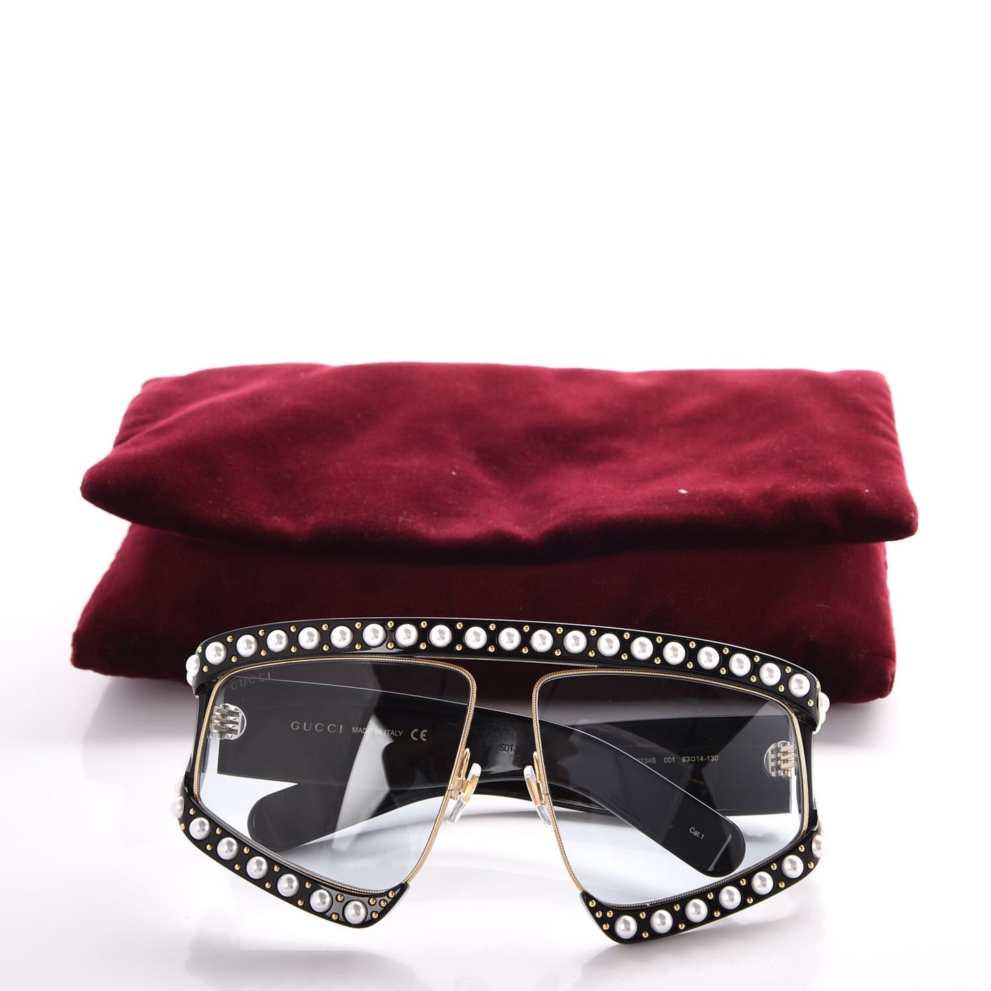 Acetate Pearl Rectangular Frame Sunglasses GG0234S Black