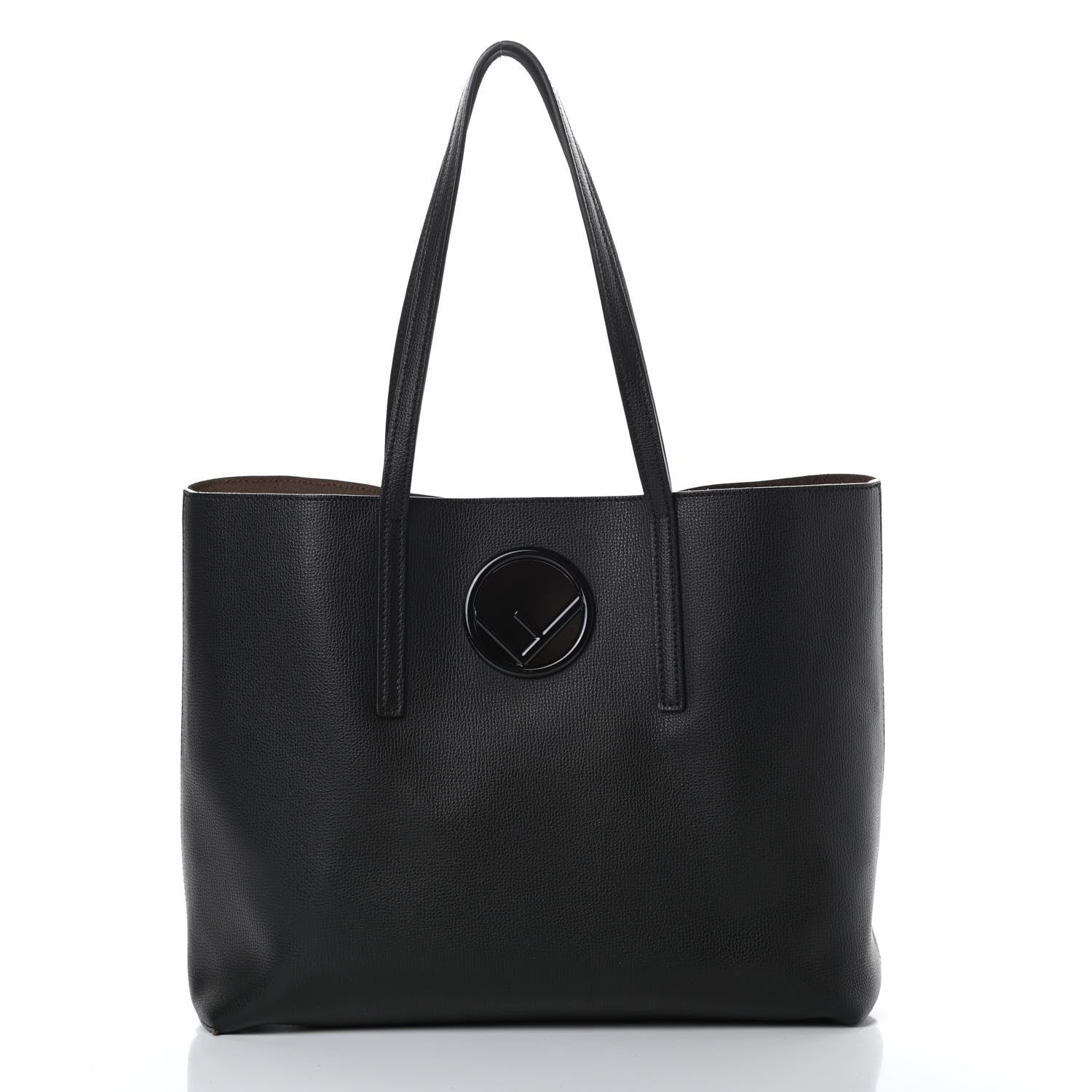Fendi Vitello Vienna Enamel F is Fendi Shopping Tote Black Taupe 3 of 16