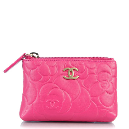 Chanel Lambskin Camellia Embossed Key Holder Case Fuchsia 1 of 7