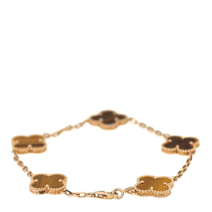 Van Cleef & Arpels 18K Yellow Gold Tiger Eye 5 Motifs Vintage Alhambra Bracelet 2 of 5