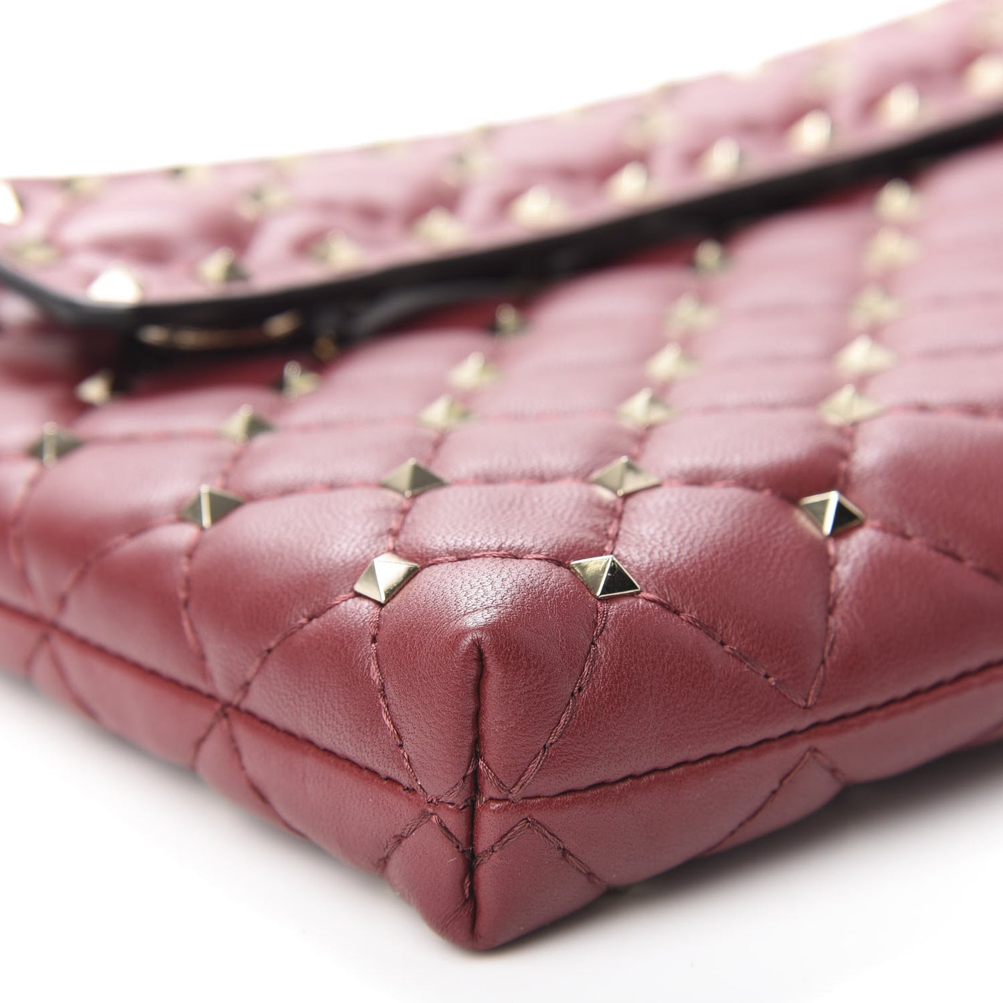 Nappa Rockstud Spike Side Slip Zip Clutch Rubino