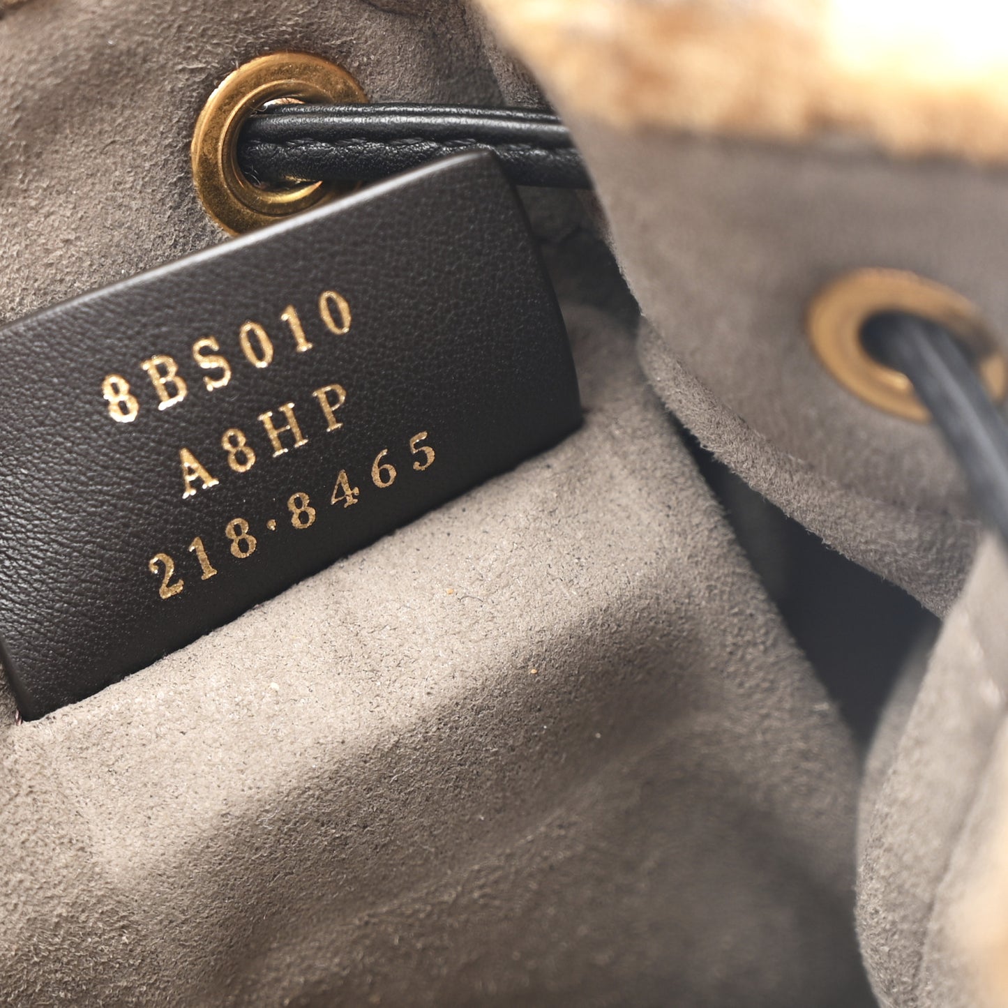 Shearling Vitello Dolce F is Fendi Macro FF 1974 Mini Mon Tresor Bucket Bag Tobacco Black