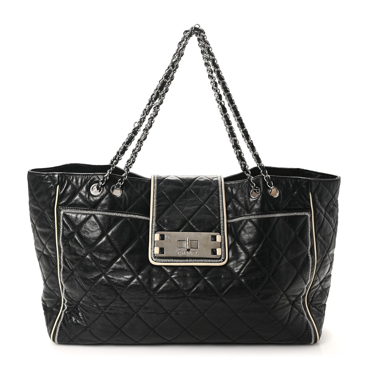 Lambskin Quilted Large East West Tote Black