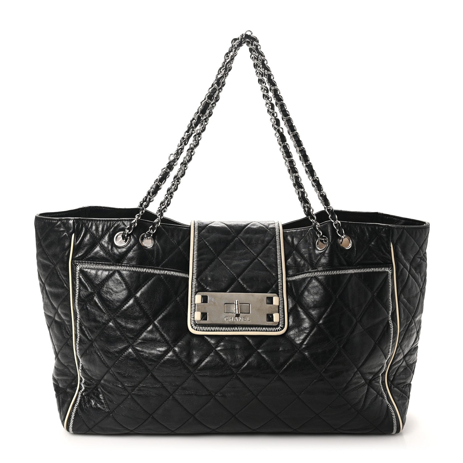 Chanel Lambskin Quilted Large East West Tote Black 1 of 10