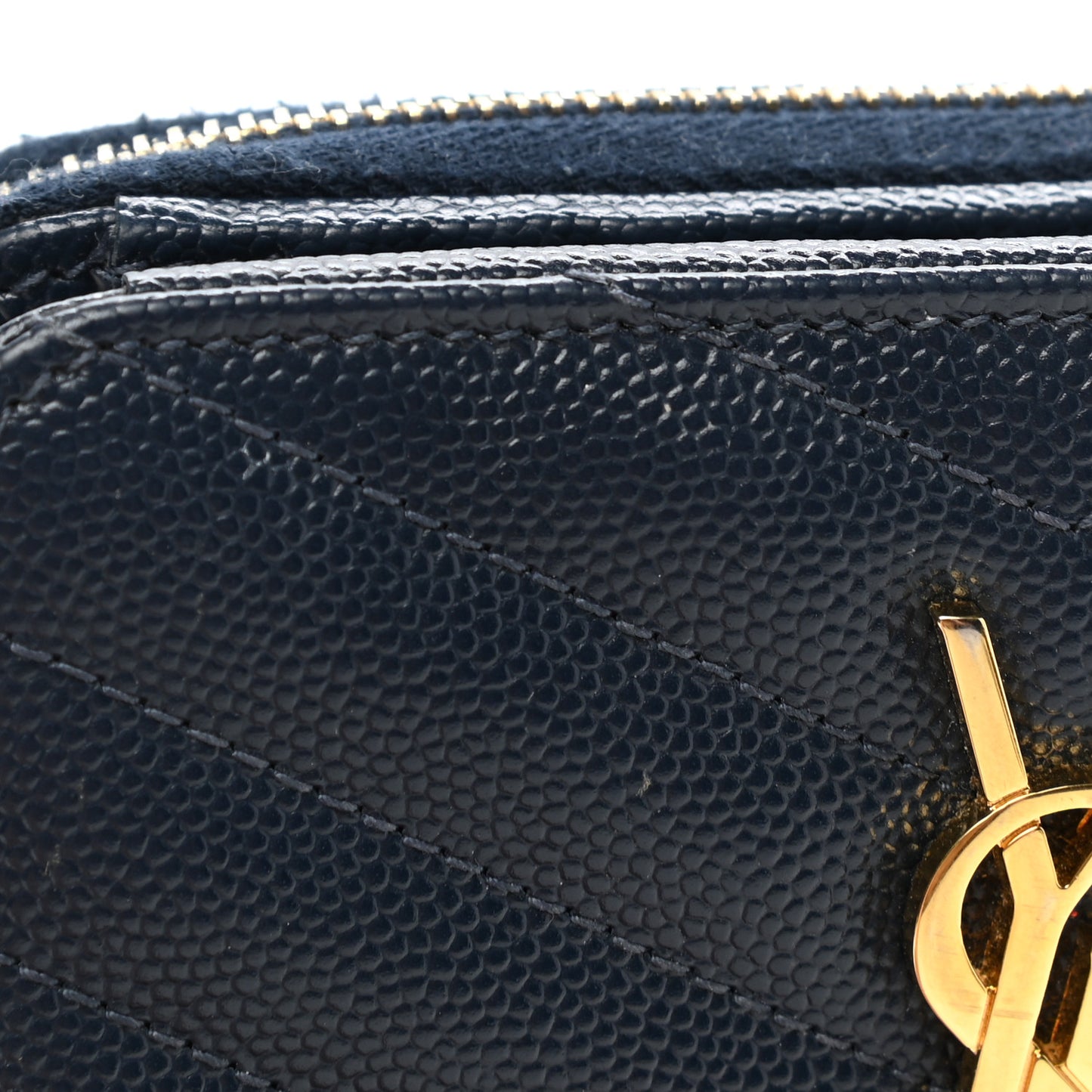 Grain De Poudre Matelasse Chevron Monogram Compact Zip Around Wallet Deep Marine