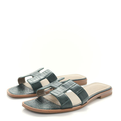 Hermes Matte Alligator Oran Sandals 39.5 Emeraude 3 of 8