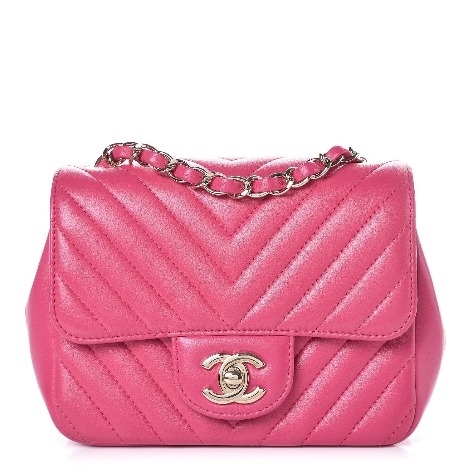 Chanel Lambskin Chevron Quilted Mini Square Flap Fuchsia 1 of 10