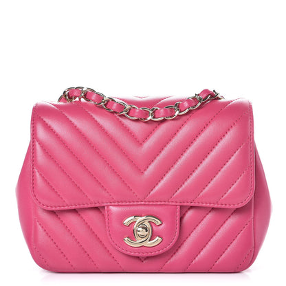 Chanel Lambskin Chevron Quilted Mini Square Flap Fuchsia 1 of 10