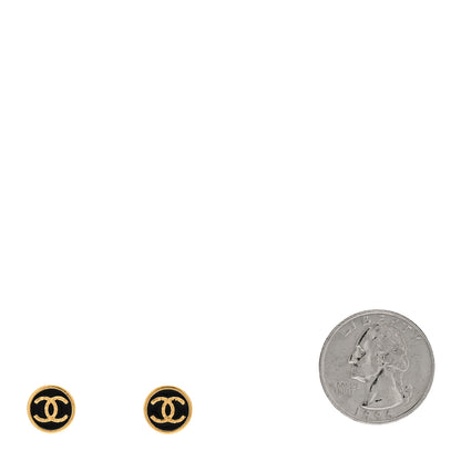 Chanel Resin CC Round Earrings Gold Black 2 of 5