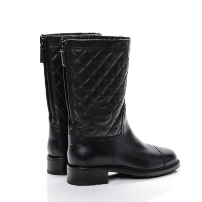 Chanel Calfskin Quilted Shearling Boots 39 Black 4 of 7