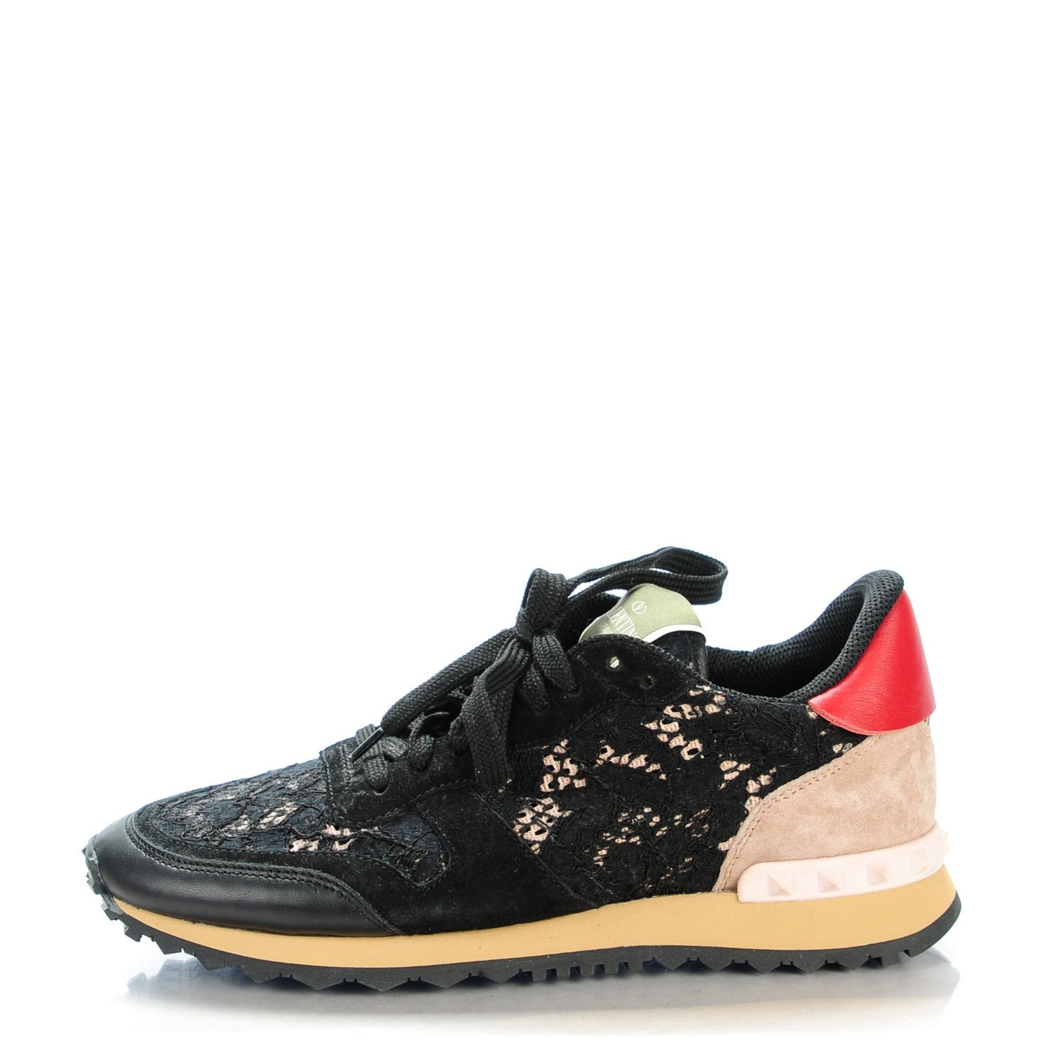 Valentino Garavani Macrame Lace Suede Womens Rockrunner Sneakers 38 Black 1 of 8