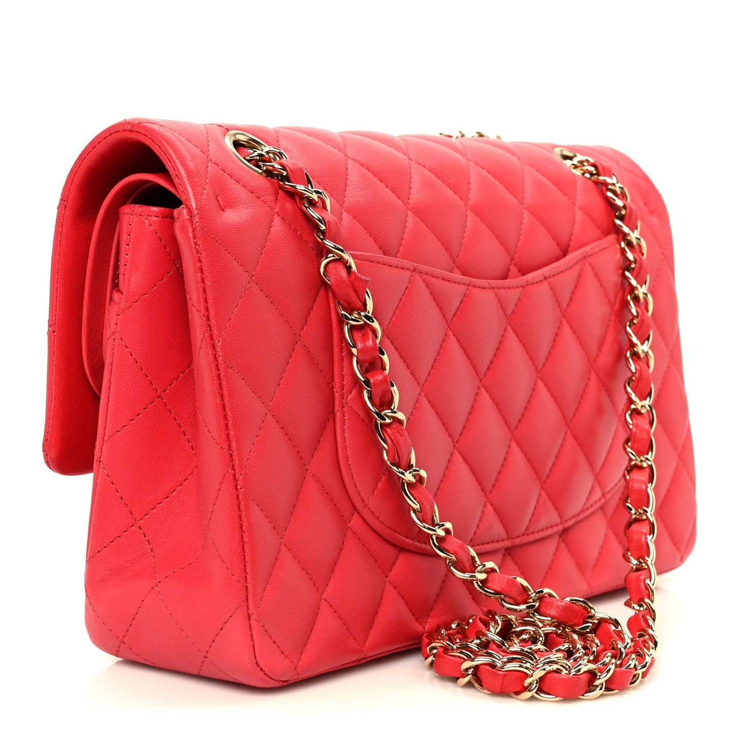 Lambskin Quilted Medium Double Flap Dark Pink