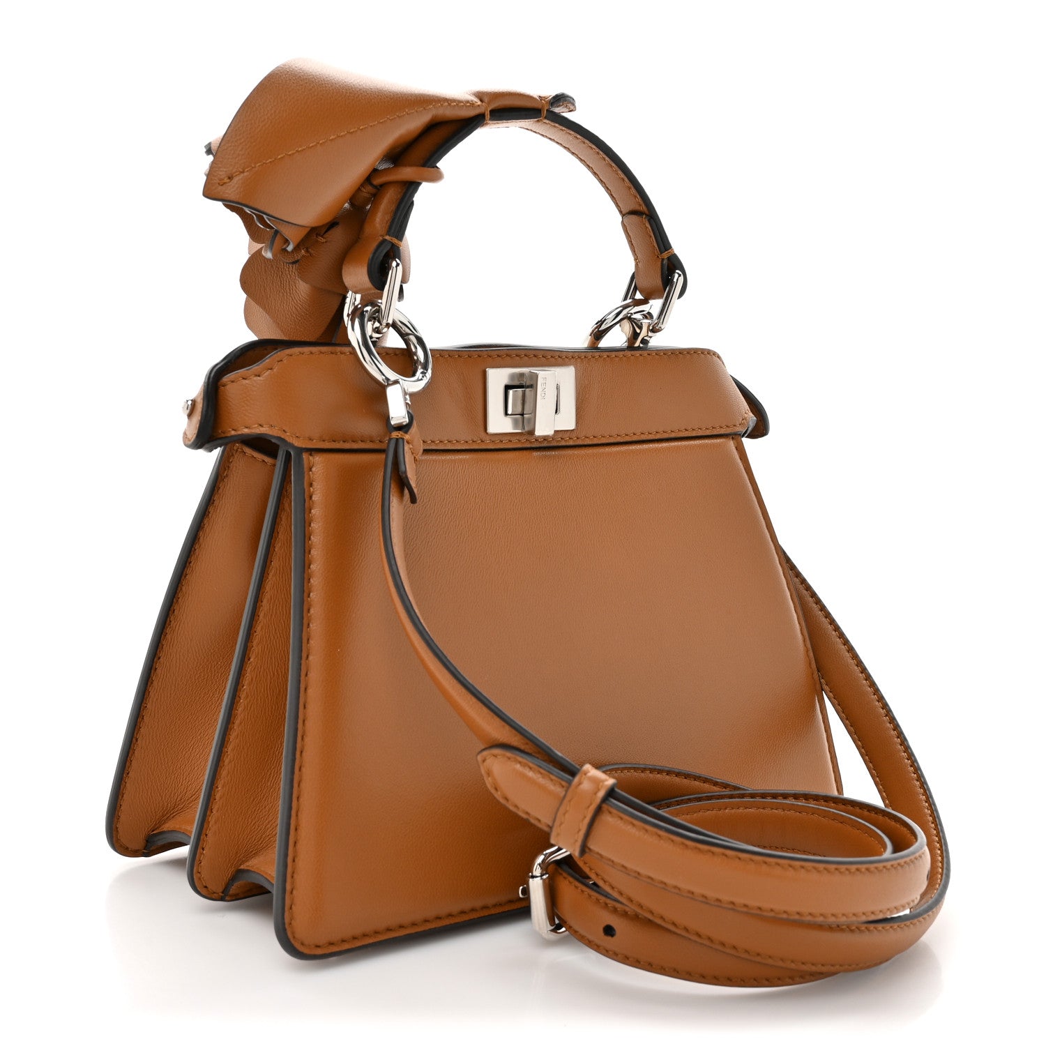 Fendi Shiny Nappa Flower Petite Peekaboo I SEE U Satchel Caramello 3 of 10