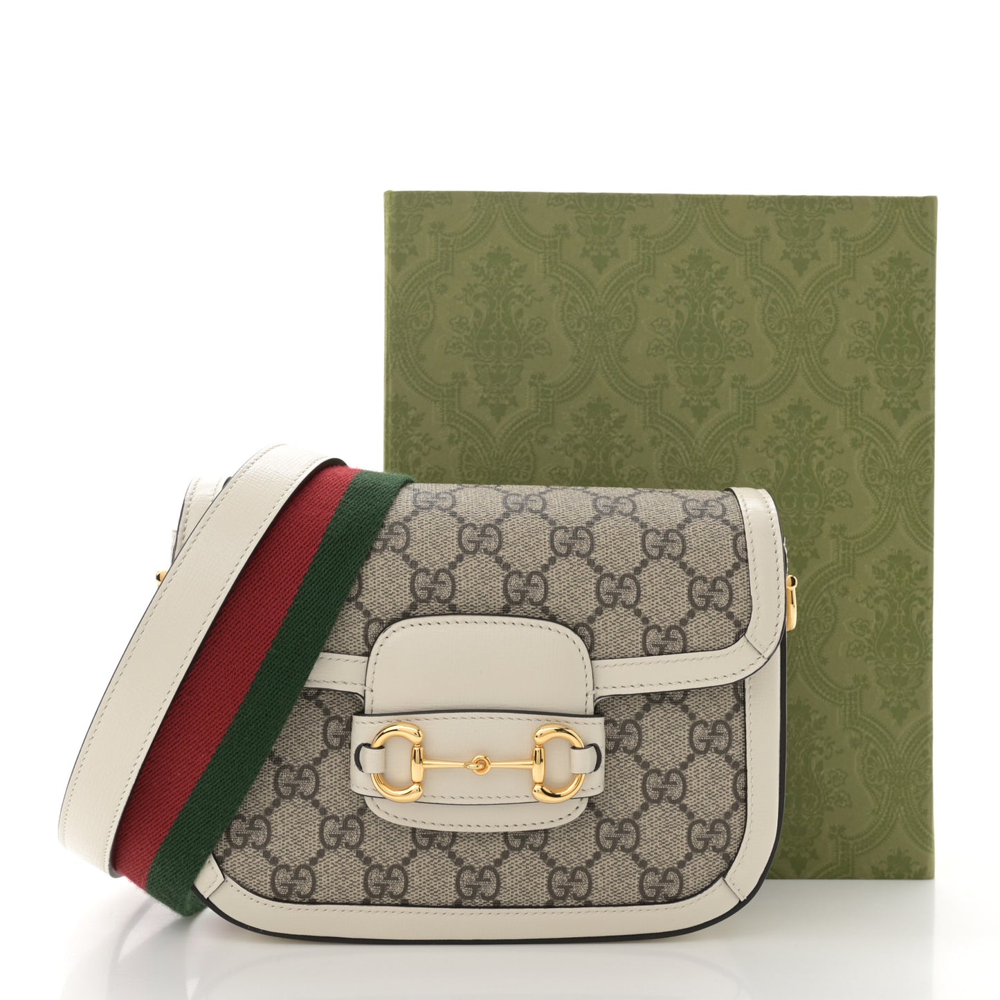 GG Supreme Monogram Web Mini Horsebit 1955 Shoulder Bag Beige Mystic White