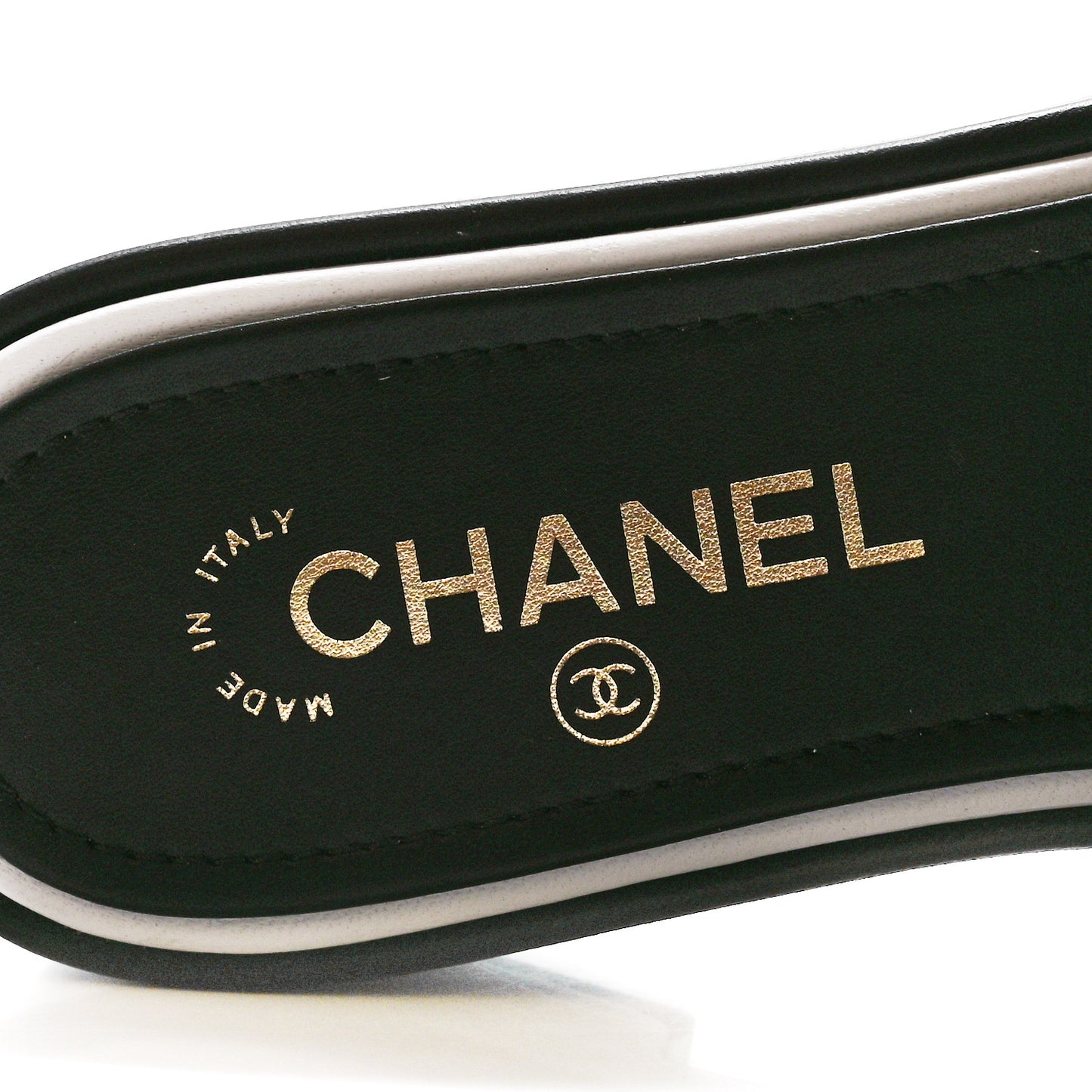Lambskin Embroidered CC Mule Sandal 38 Black White