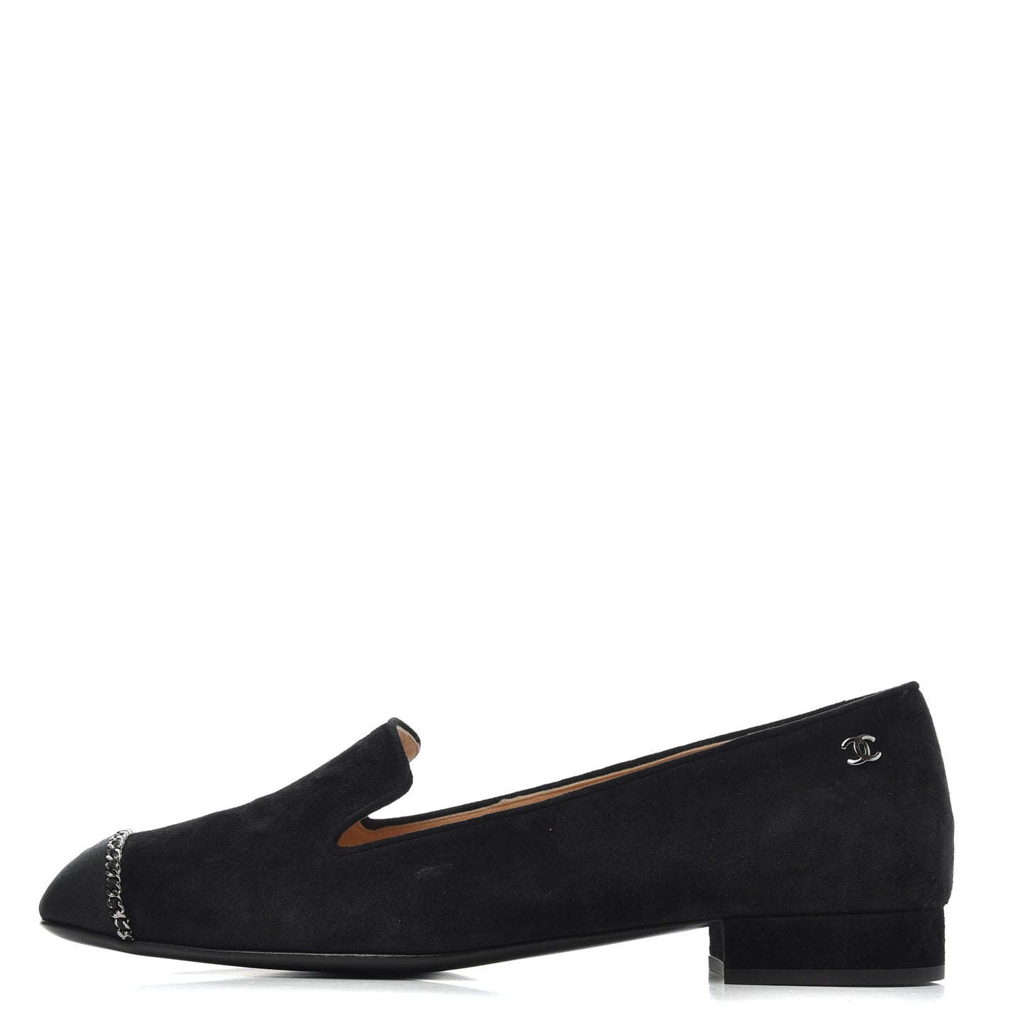 Suede Cap Toe Chain Moccasin Loafers 39 Black