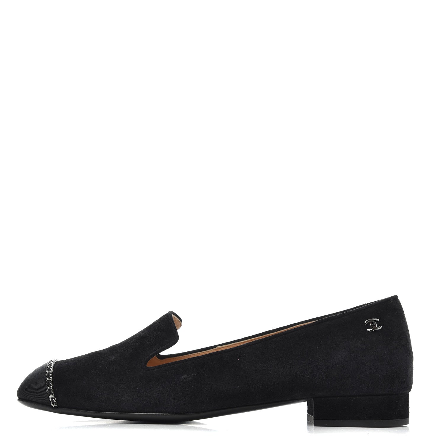 Chanel Suede Cap Toe Chain Moccasin Loafers 39 Black 1 of 12