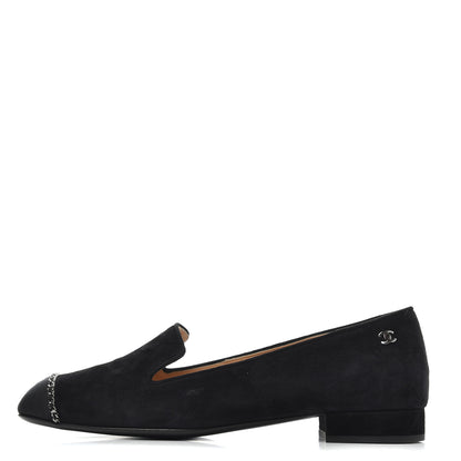 Chanel Suede Cap Toe Chain Moccasin Loafers 39 Black 1 of 12