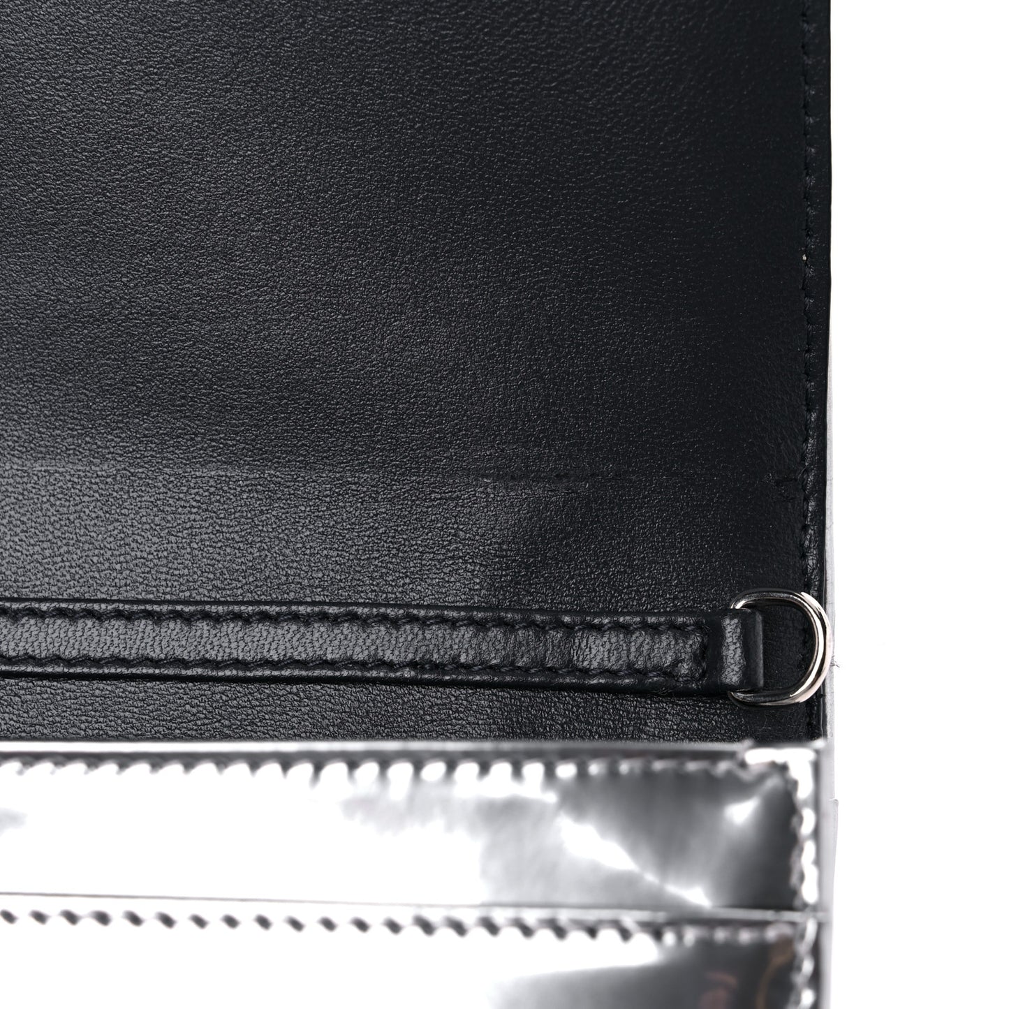 Metallic Patent Micro-Cannage Diorama Wallet on Chain Pouch Silver