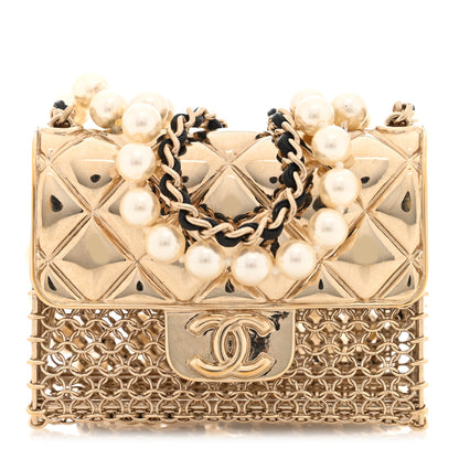 Chanel Metal Lambskin Pearl Chain Flap Bag Long Necklace Gold Black Pearly White 1 of 9