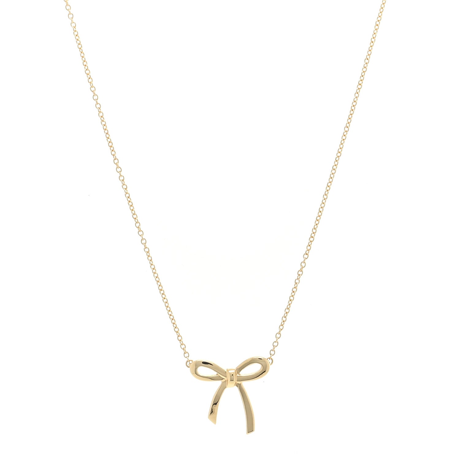 Tiffany 18K Yellow Gold Mini Bow Pendant Necklace 1 of 5