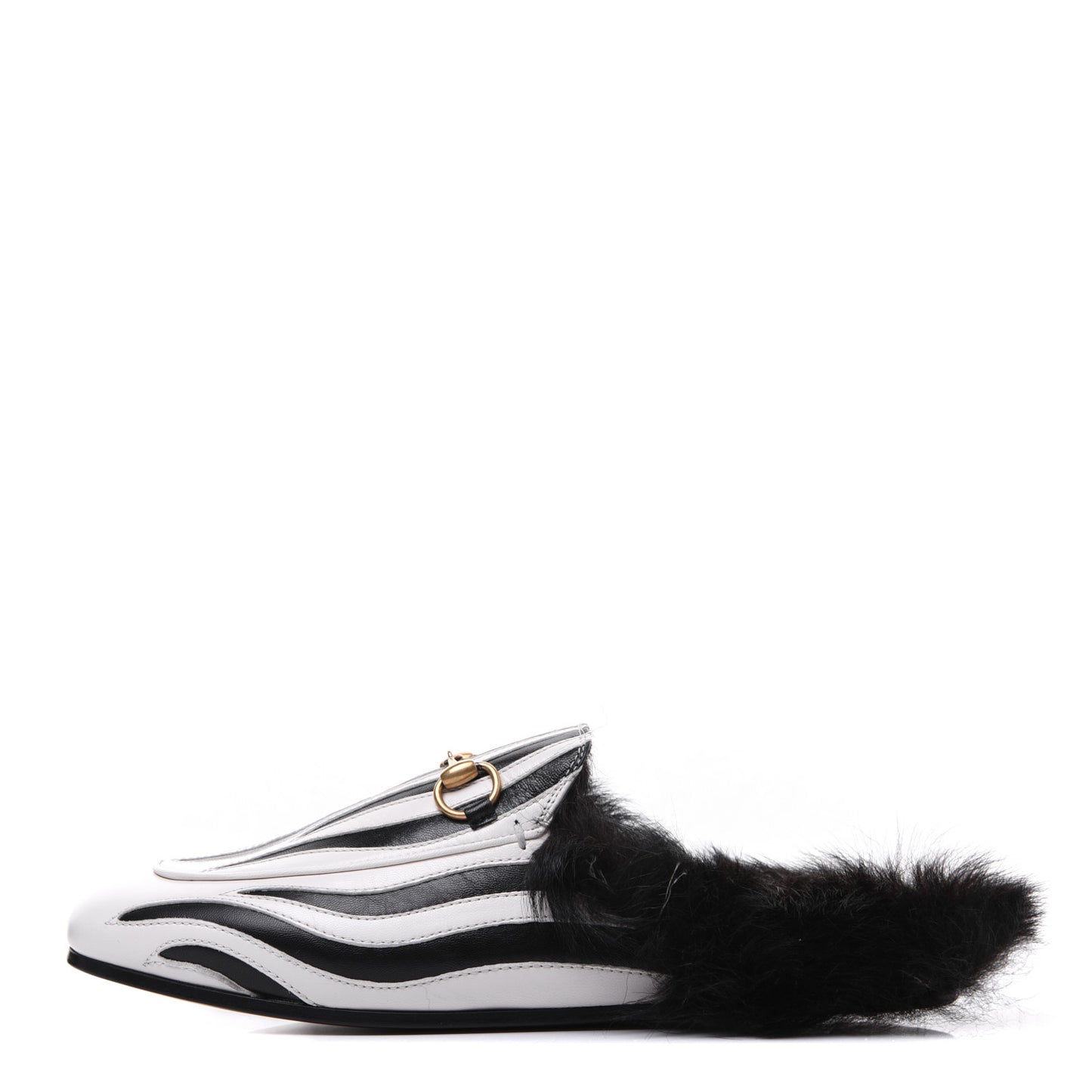 Malaga Kid Fur Zebra Inlay Womens Princetown Slippers 37 Mystic White Black