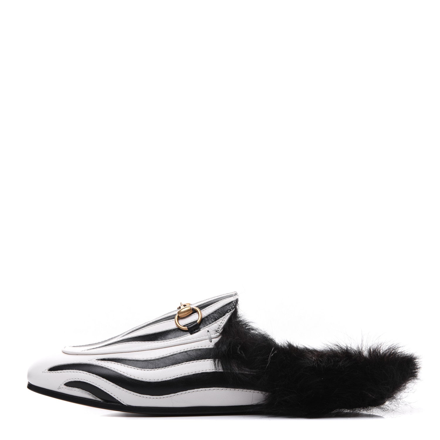 Gucci Malaga Kid Fur Zebra Inlay Womens Princetown Slippers 37 Mystic White Black 1 of 9