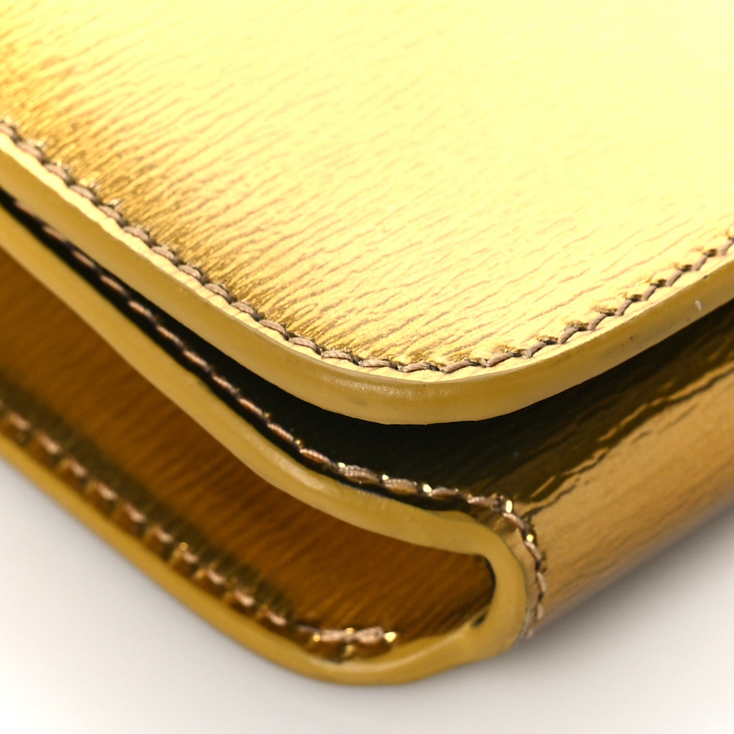 Metallic Calfskin BB Phone Holder Wallet On Chain Gold