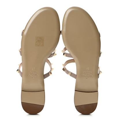 Valentino Garavani Calfskin Rockstud Caged Flat Slide Sandals 37 Poudre 6 of 10