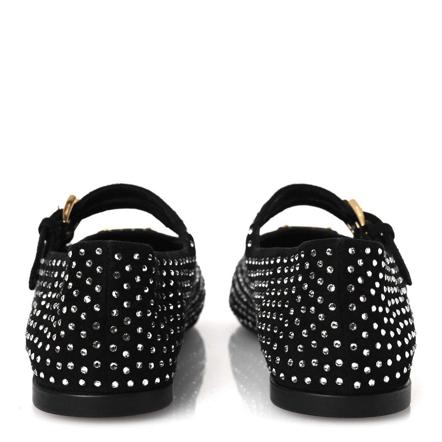 Suede Crystal Studded Ballerina Flats 37 Black