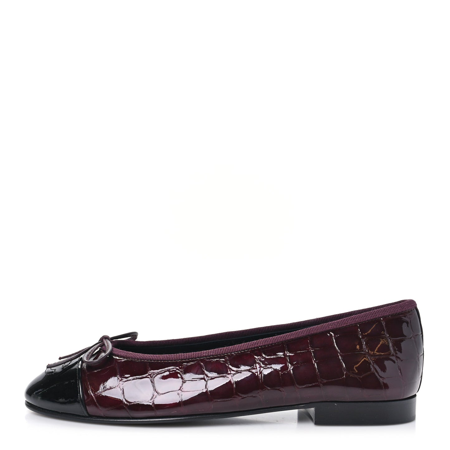 Patent Calfskin Crocodile Embossed Ballerina Flats 37 Dark Burgundy Black