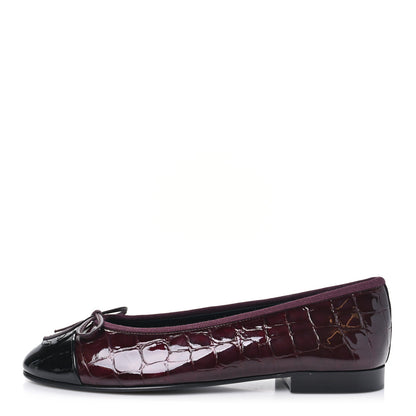 Chanel Patent Calfskin Crocodile Embossed Ballerina Flats 37 Dark Burgundy Black 1 of 9