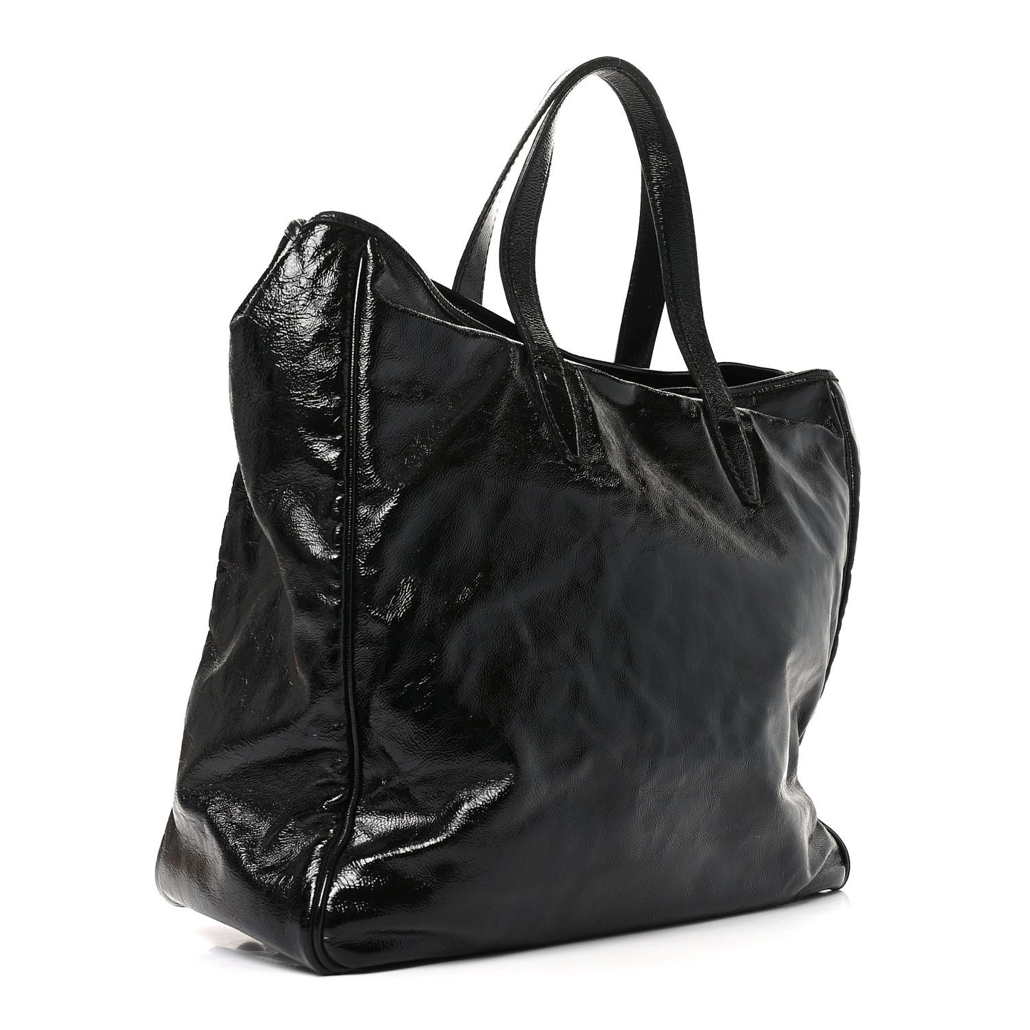 Textured Patent Y-Mail Tote Black
